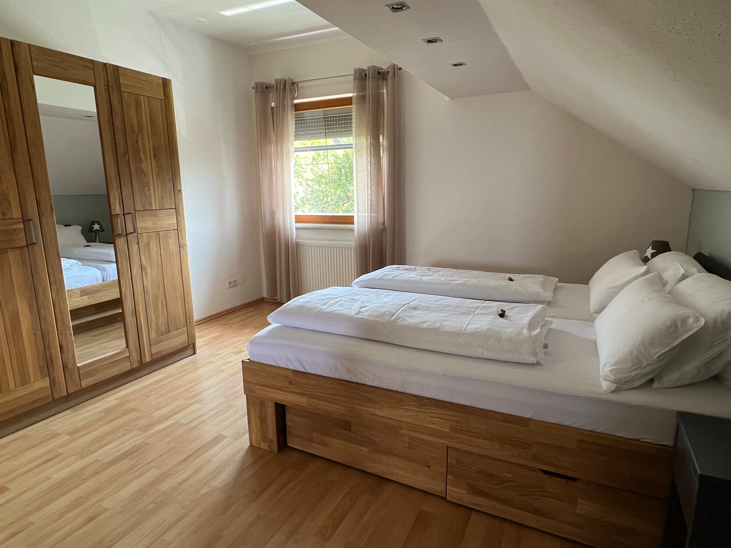 Cozy bedroom with a comfortable double bed