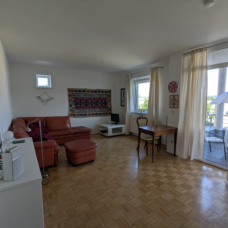 Wohnzimmer mit Zugang zum sonnigen Balkon