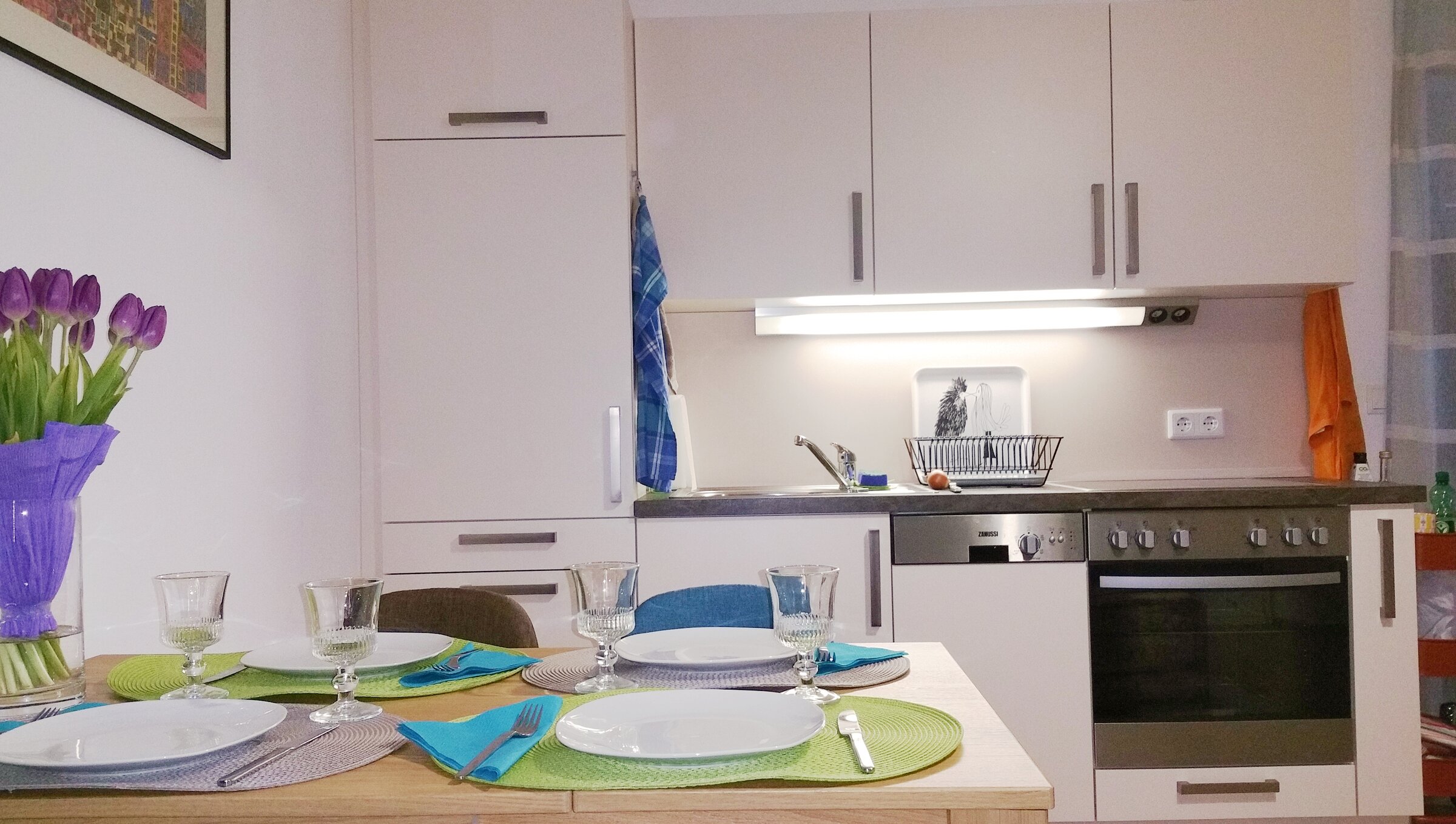 Living room - dining table and kitchen