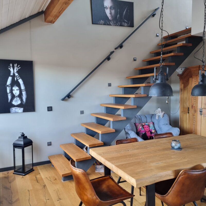 Dining area with stairs