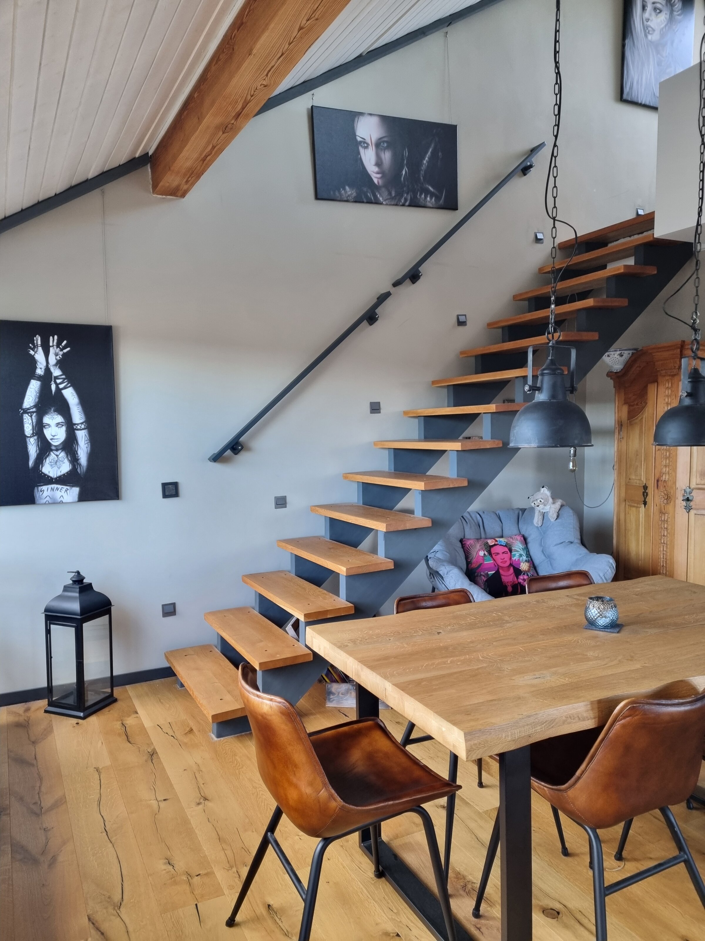 Dining area with stairs
