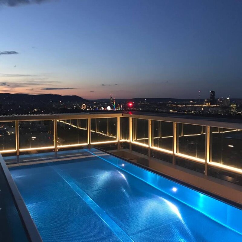 Rooftop pool at night