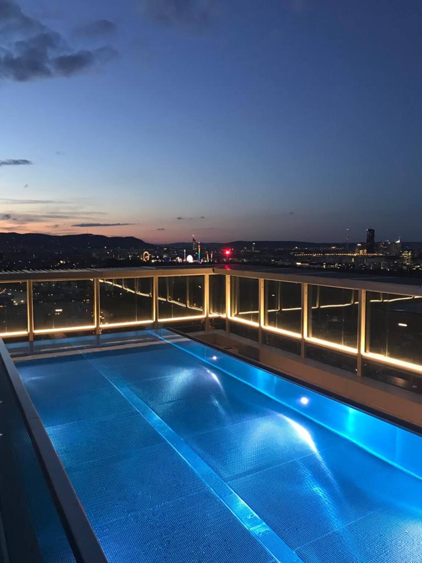 Rooftop pool at night