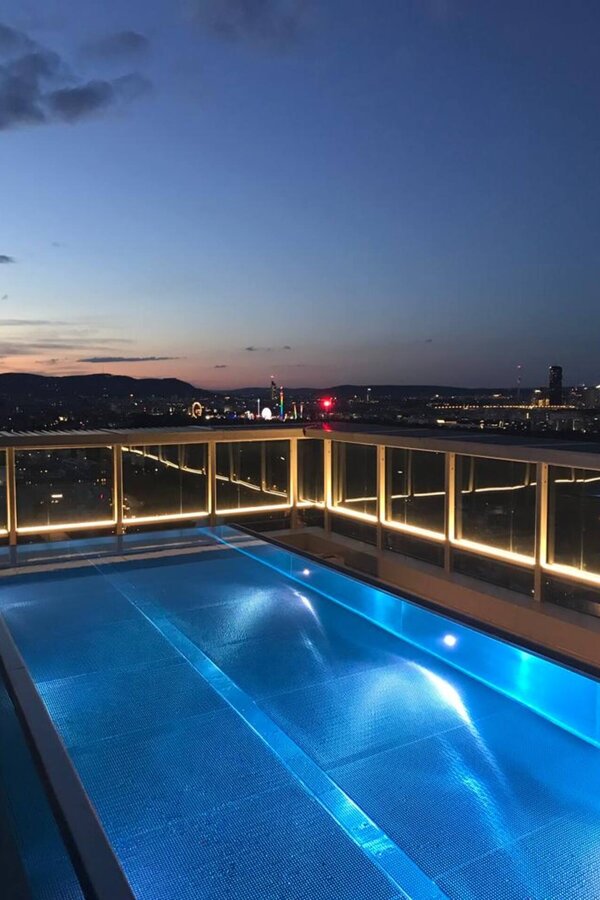 Rooftop pool at night