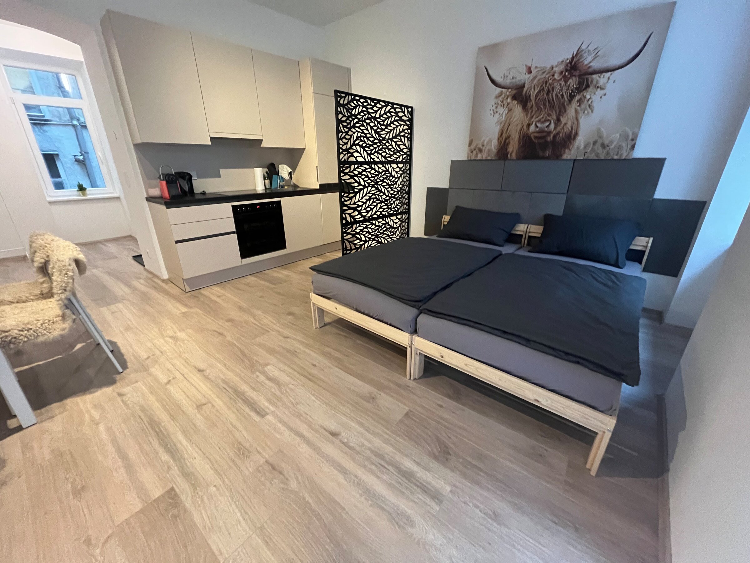 sleeping area/kitchen