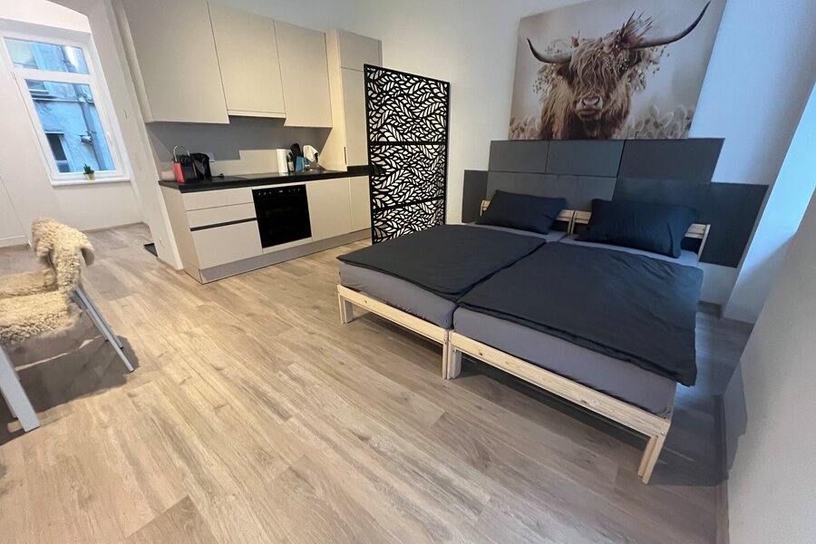 sleeping area/kitchen