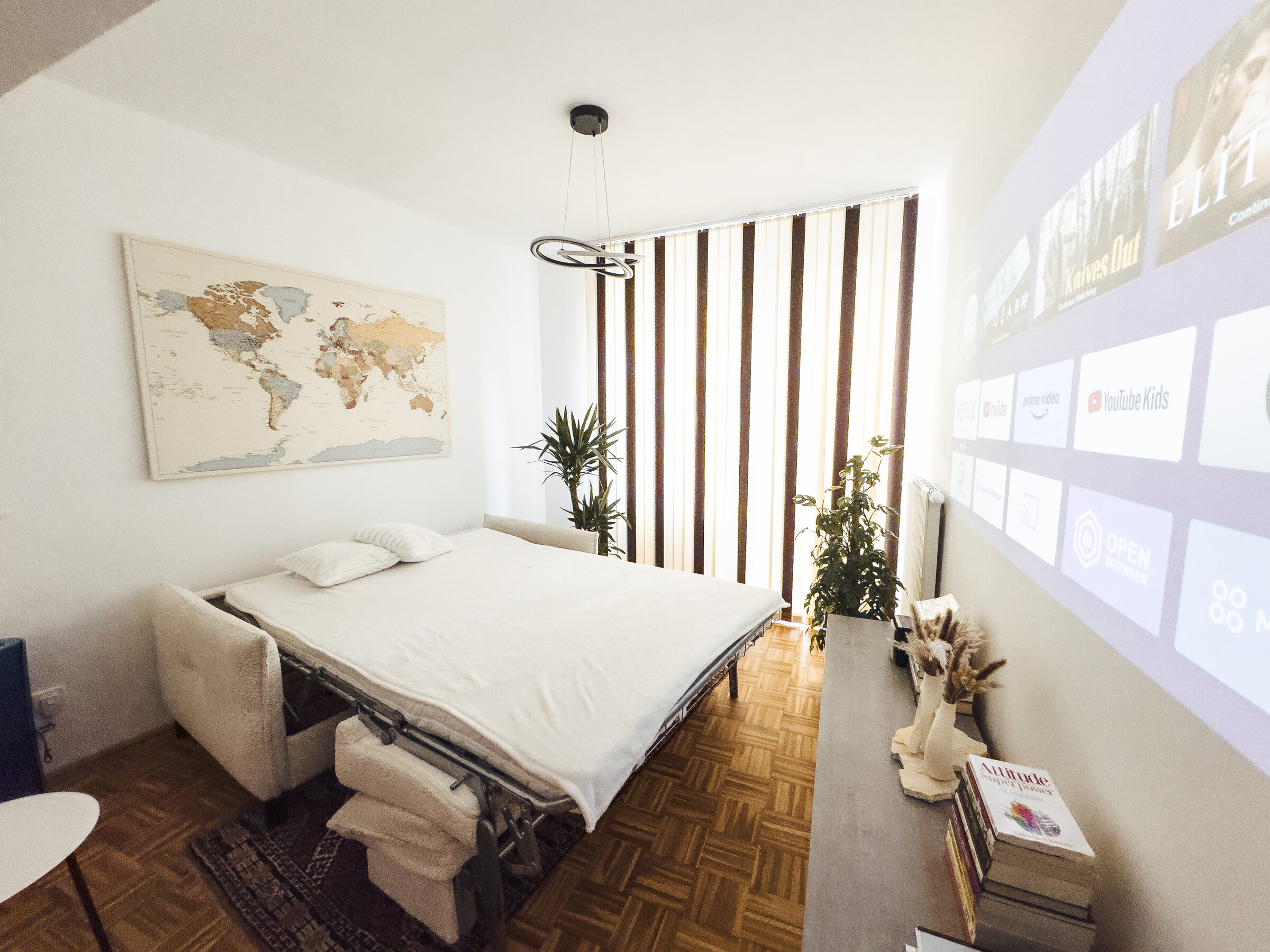 Pull out sofa with projector