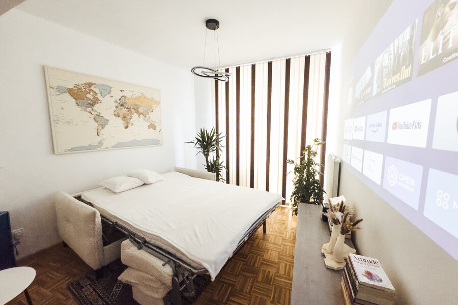 Pull out sofa with projector