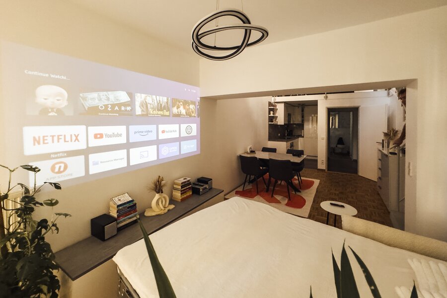 Pull out sofa with projector