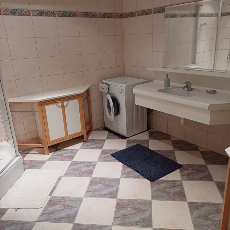Großes Badezimmer mit Waschmaschine