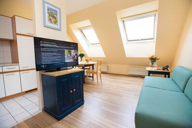 Bright 2-room apartment with living area, TV & dining space – short-term rental & temporary housing for 1 to 6 months in Schwechat
