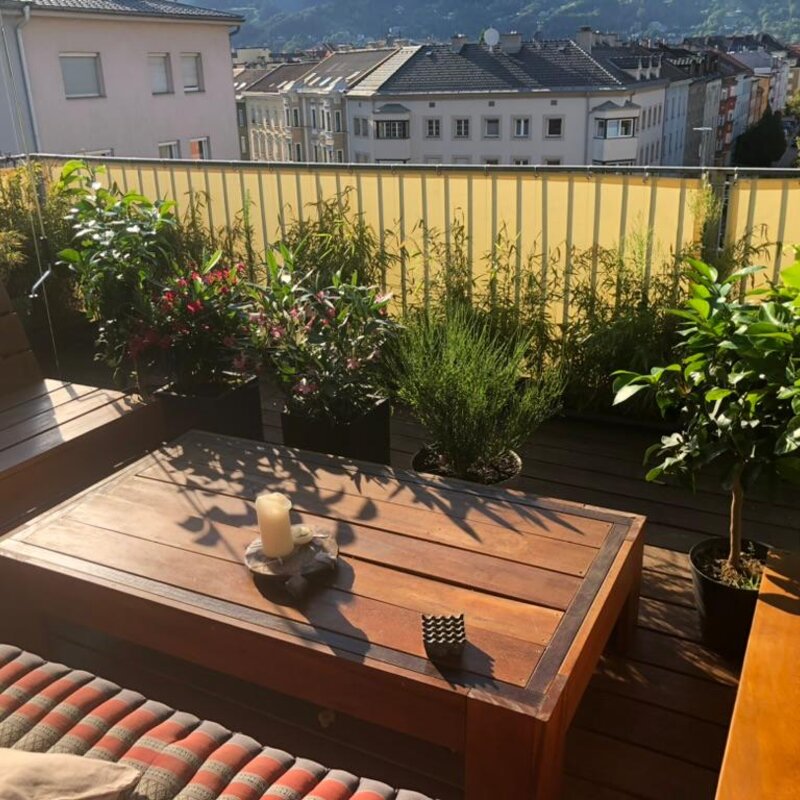 Covered and furnished outside lounge area