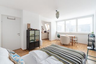 The bright main room in the flat