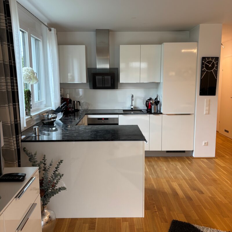 Küche mit Kühl-Gefrierschrank, Backofen und Induktionsherd | © Verena Bauer