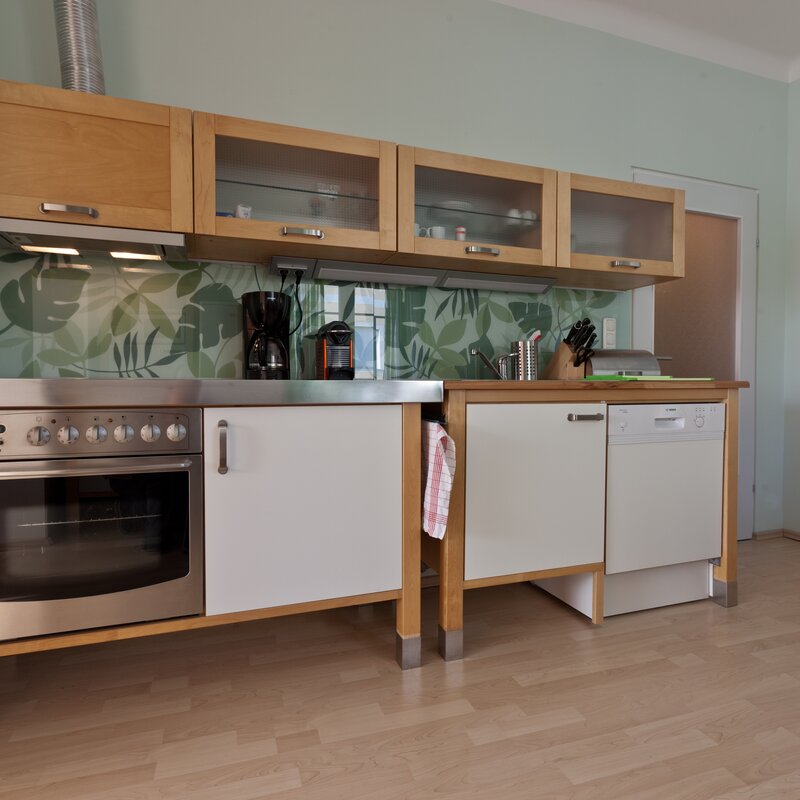 kitchen with oven, extractor hood, dish cleaner