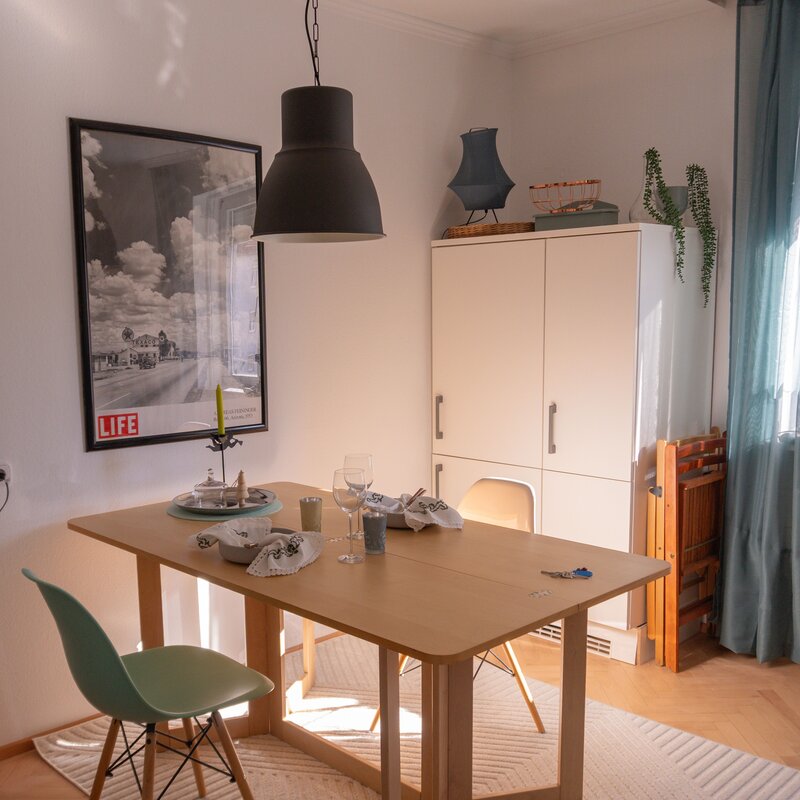 Refrigerator in the corner with utility cabinet (vacuum cleaner, ironing board, cleaning supplies)