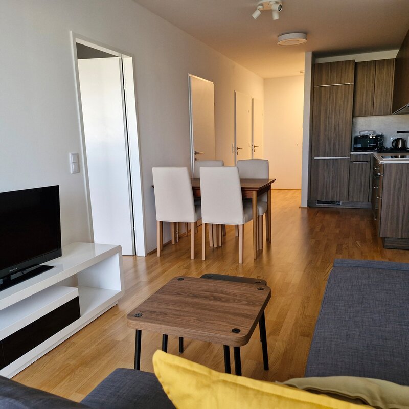 Bright living & kitchen area: 2-room apartment for short-term rental & temporary housing for 1 to 6 months in Vienna