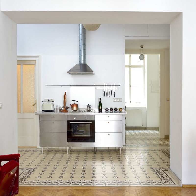 View onto kitchen from living/dining room 