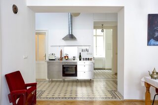 View onto kitchen from living/dining room 
