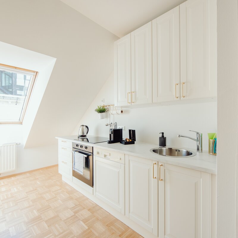 Bright kitchen with built-in appliances & skylight – 3-room apartment for short-term rental & temporary housing for 1 to 6 months in Graz