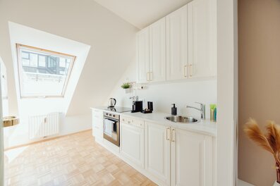 Bright kitchen with built-in appliances & skylight – 3-room apartment for short-term rental & temporary housing for 1 to 6 months in Graz