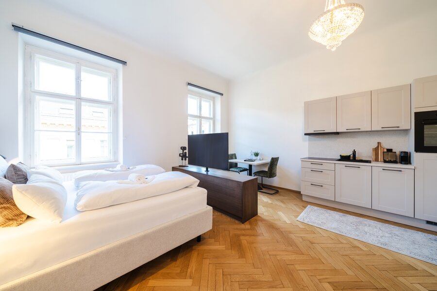 Möbliertes 1-Zimmer Apartment mit Küchenzeile & Parkettboden – Kurzzeitmiete & Wohnen auf Zeit für 1 bis 6 Monate in Graz