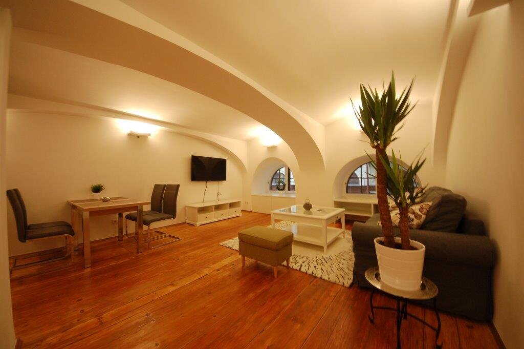 Bright vaulted living room: 2-room apt, short-term rental & temporary housing for 1 to 6 months in Vienna