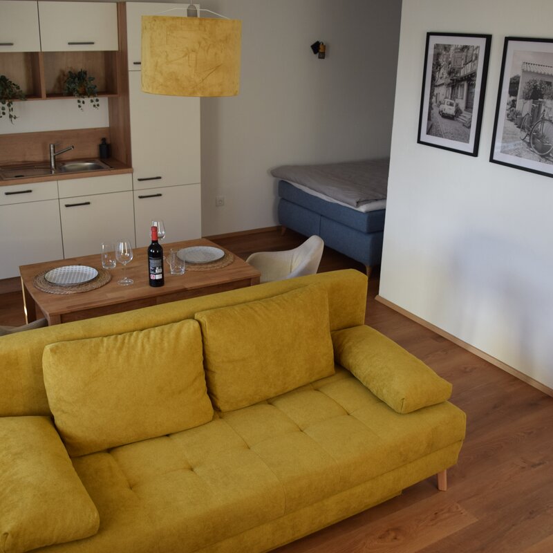 Wohn- und Essbereiche, Küchenzeile und Schlafnische