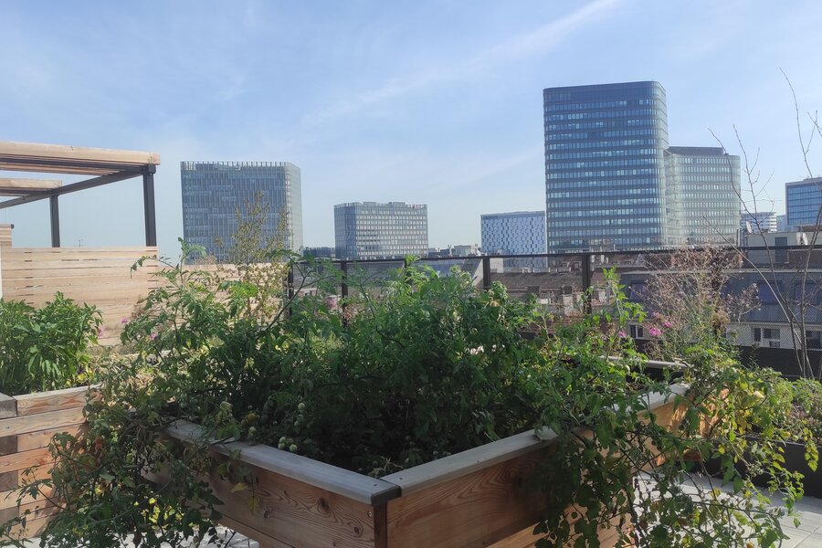 Gemeinschaftliche Dachterrasse mit Weitblick über die Stadt – ideal zum Entspannen und Verweilen. | © Greta Stoyanova