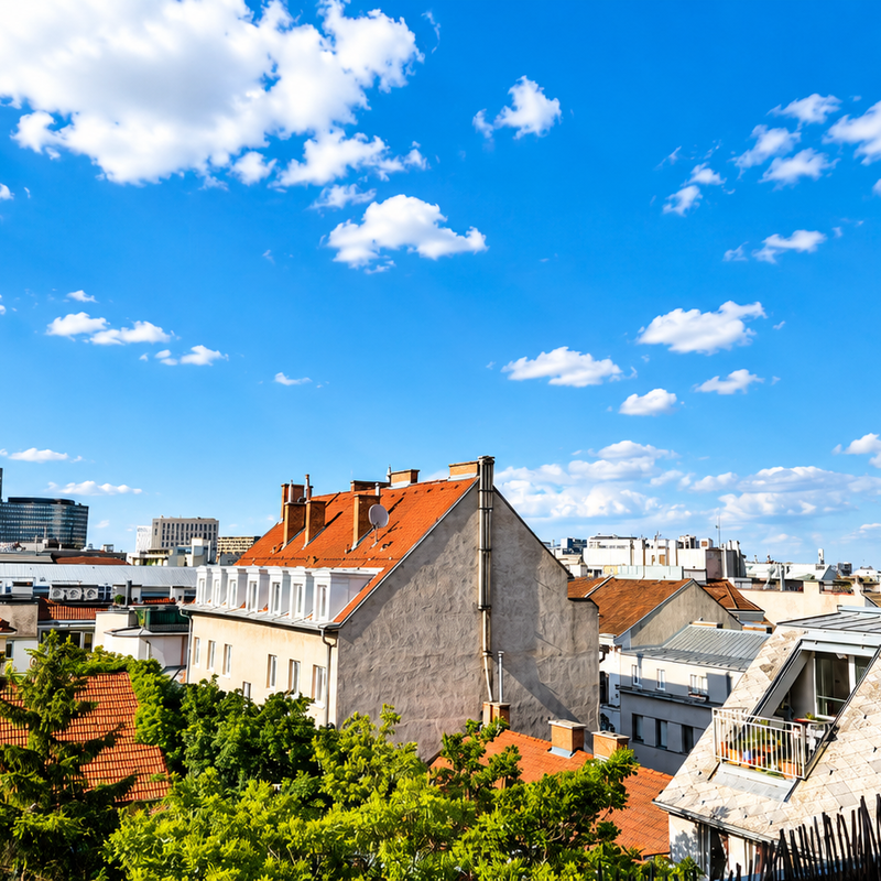 Romantic view over the rooftops of old Viennese buildings from the terrace
