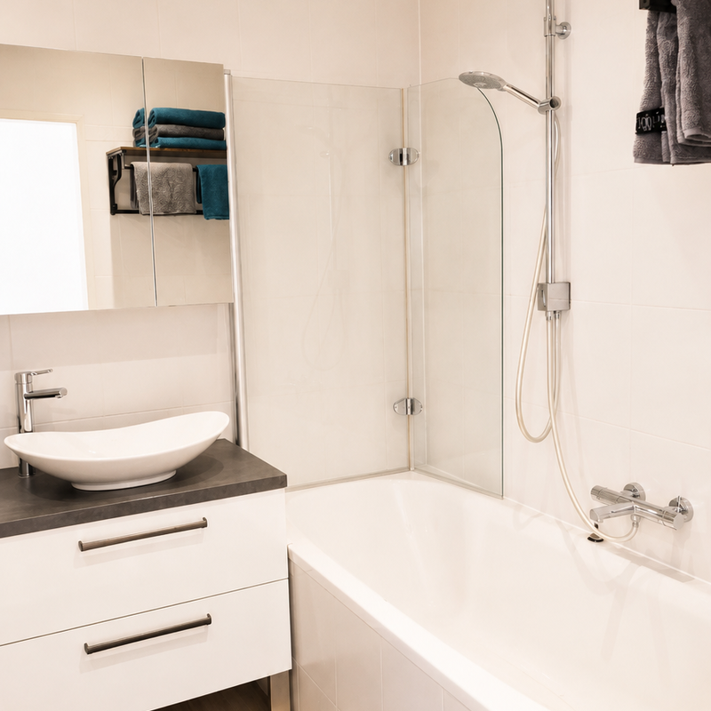 Bathroom with bathtub and rain shower