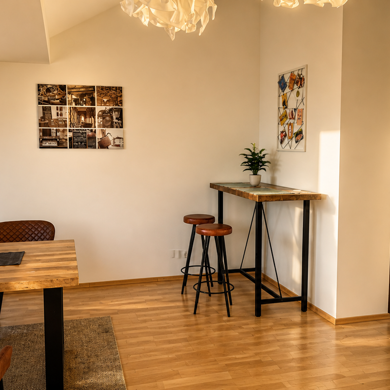 Open-plan living and dining area with modern loft charm | © Privat