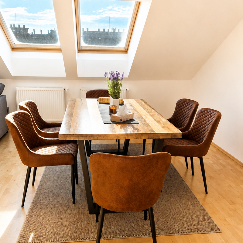 Elegant dining area with rustic wooden elements for 6 people | © Privat