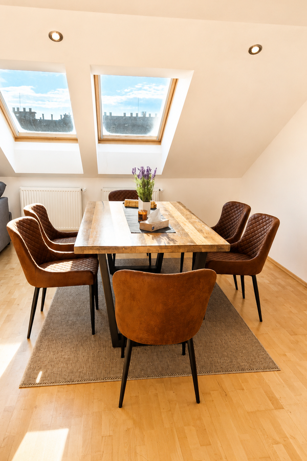 Elegant dining area with rustic wooden elements for 6 people | © Privat