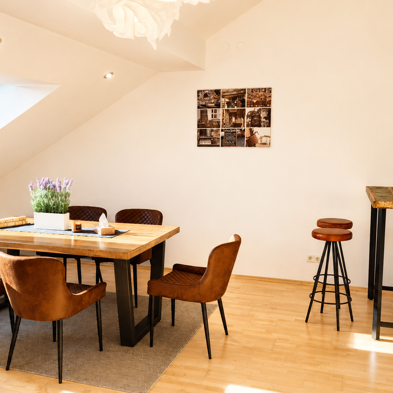 Modern dining area with a high bar counter