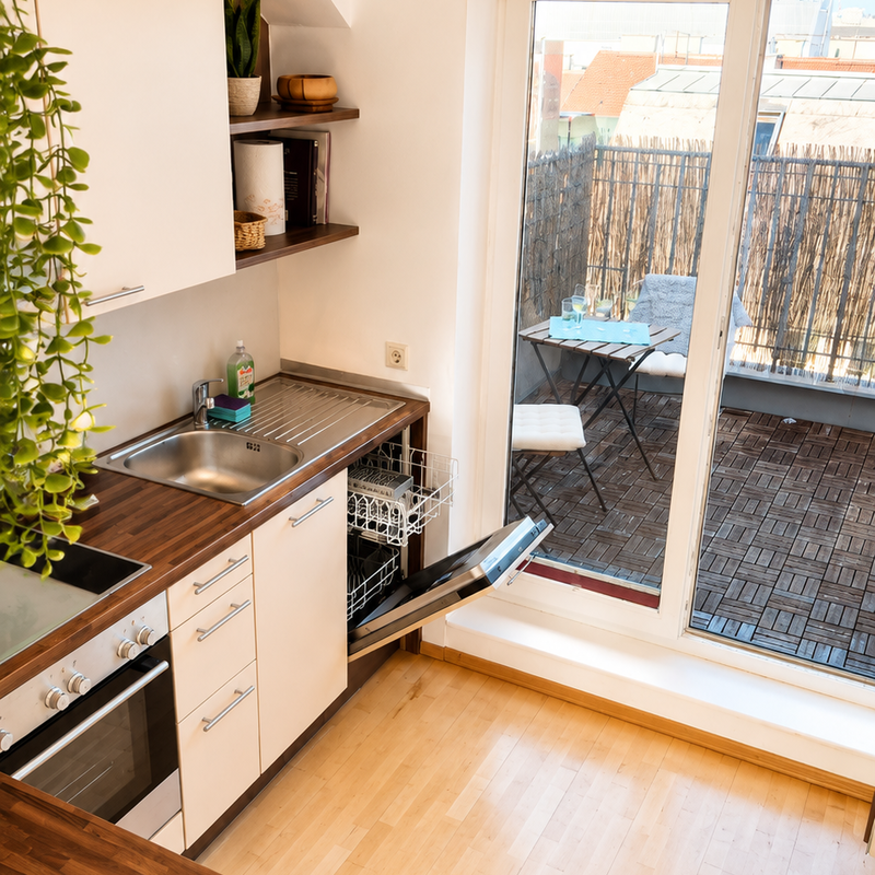 Modern kitchen with sunny terrace access | © Privat