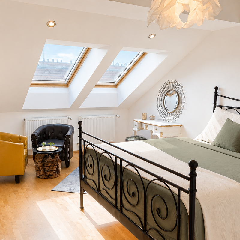 Stylish master suite with a comfortable sitting area | © Privat
