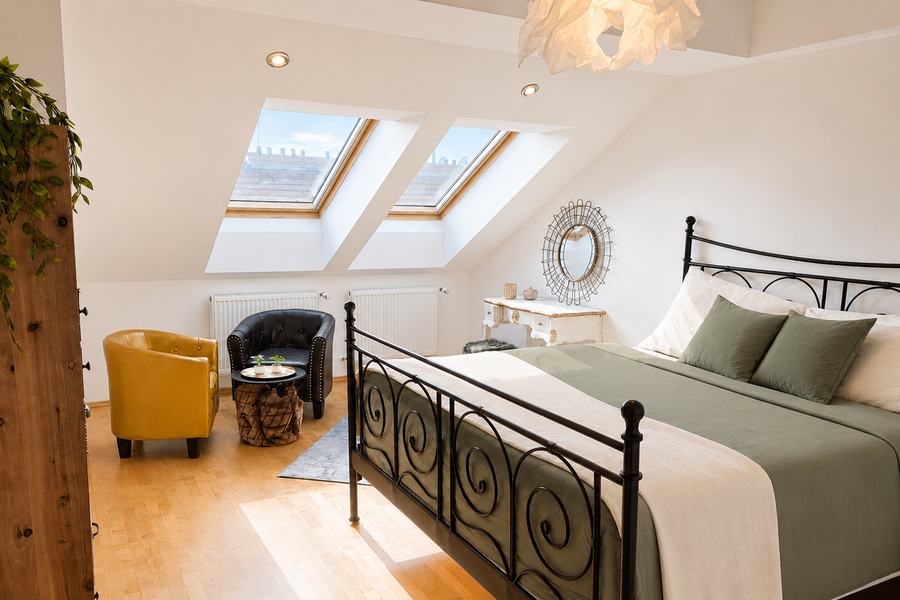 Stylish master suite with a comfortable sitting area | © Privat
