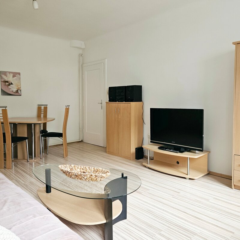 dining table and tv wall in living room