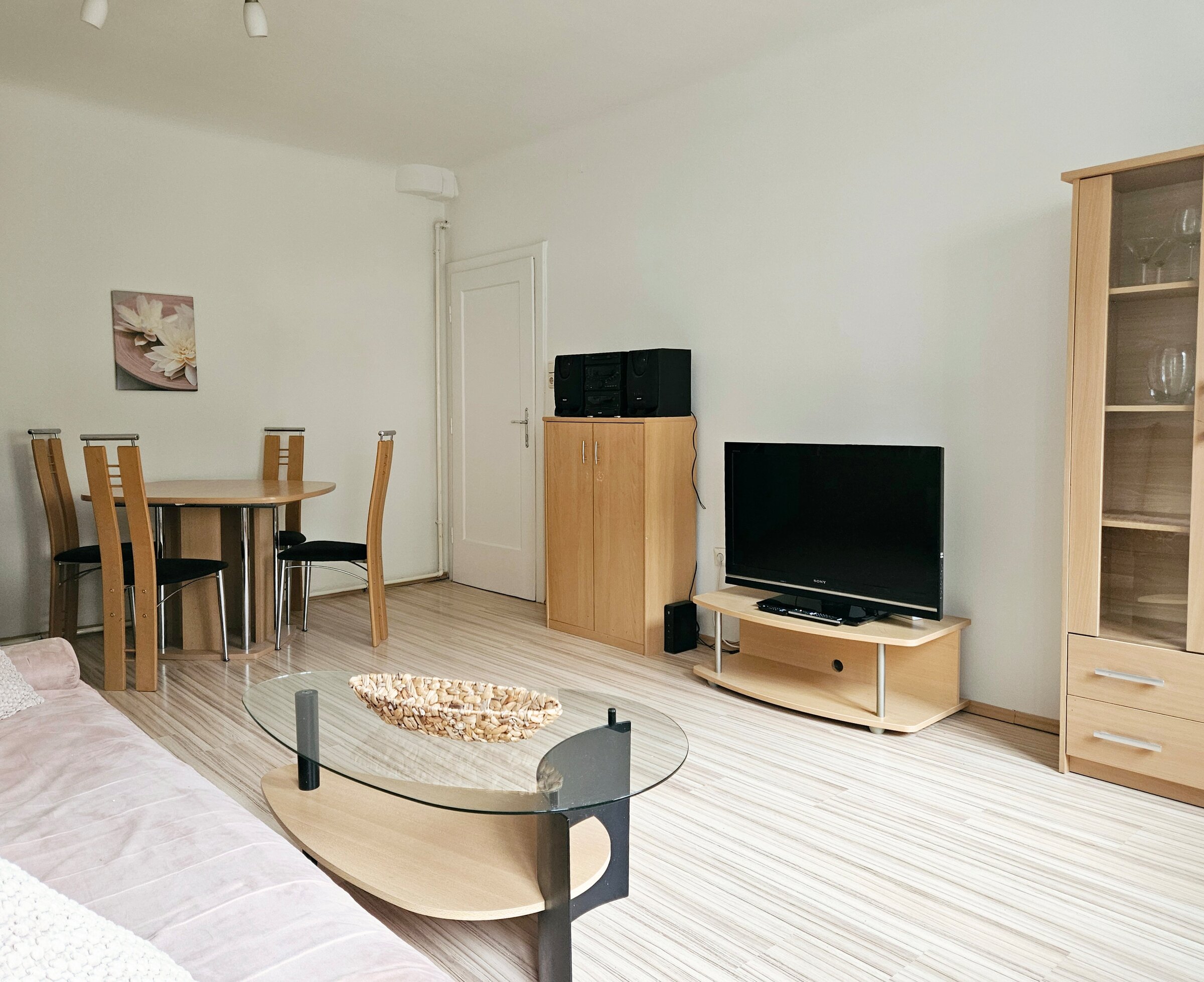 dining table and tv wall in living room