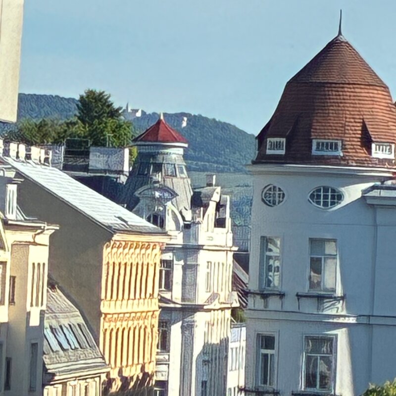 Vom kleineren Schlafzimmer öffnet sich ein schöner Blick über die historischen Dächer Wiens Richtung Kahlenberg. Diese Aussicht verleiht dem Raum eine besondere Weite und unterstreicht die helle, ruhige und angenehme Atmosphäre des Schlafzimmers.