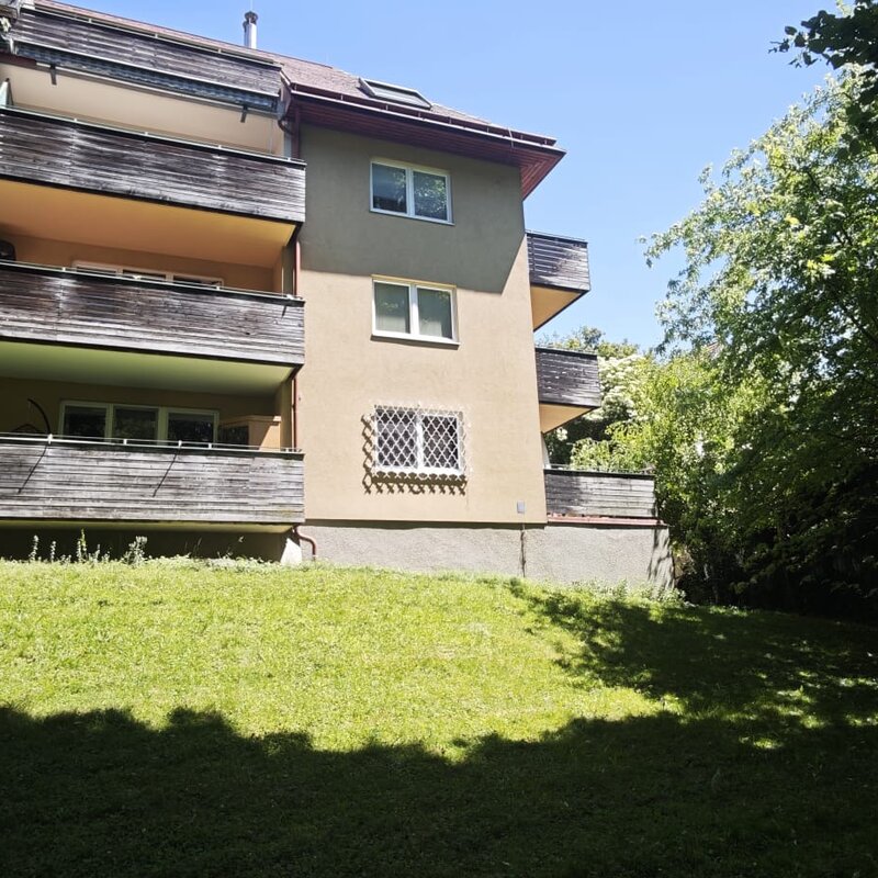 View from the garden toward the house; the apartment is located at the bottom right