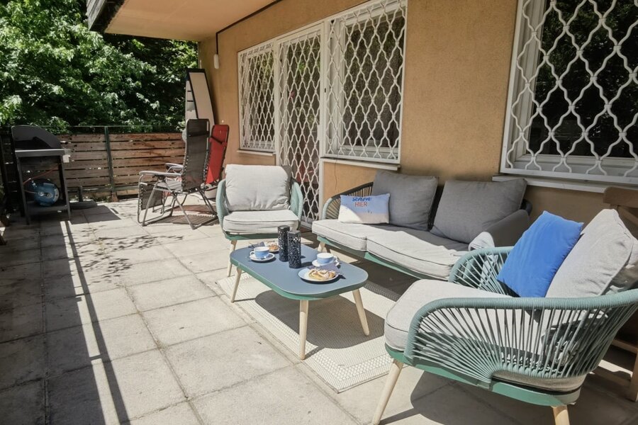 Patio with gas grill