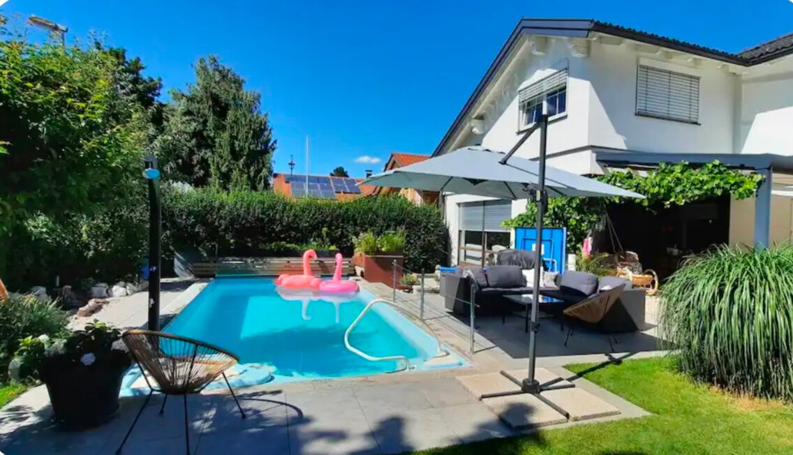 Sunny pool & garden: 2-room apartment for short-term rental in Ainring – temporary housing for 1 to 6 months