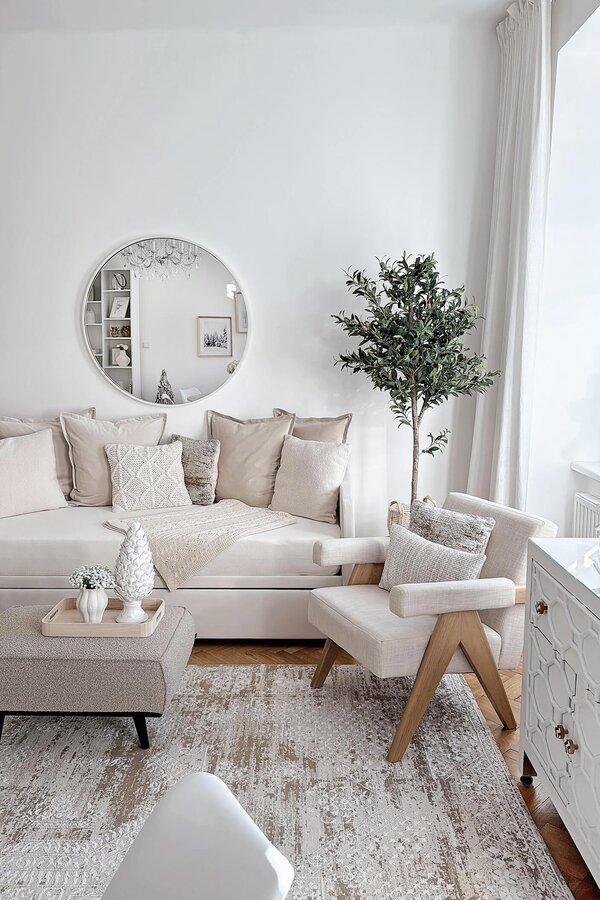 Bright living room, modern style – 3-room apartment for short-term rental & temporary housing 1–6 months in Vienna | © Luxuriöses Apartment in zentraler Lage Wohnung Wien 100 qm