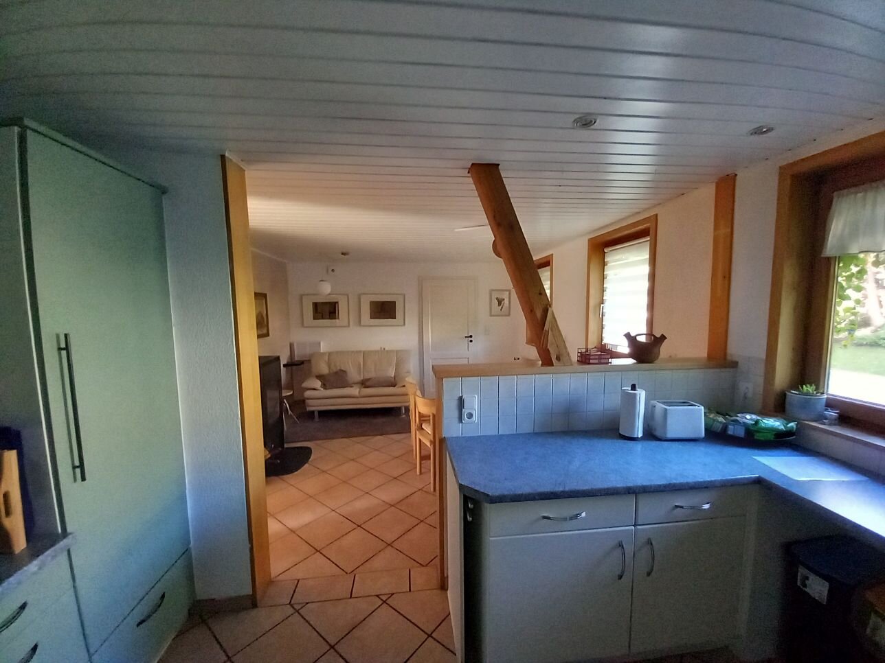 Blick von Küche in Wohnbereich