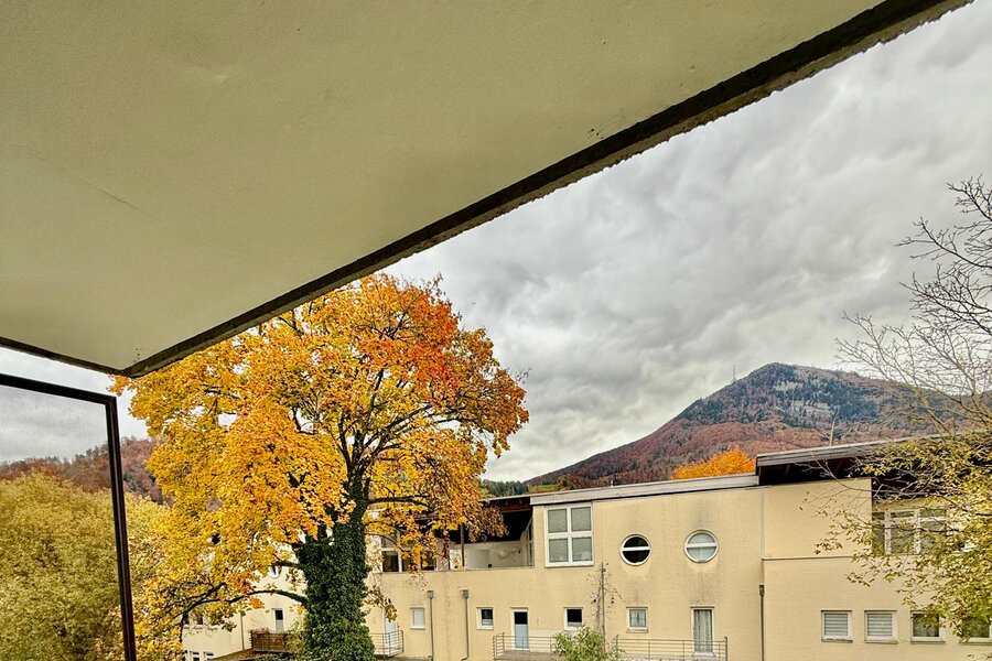 Balcony with mountain view & autumn tree – 1-room apartment for short-term rental & temporary housing for 1 to 6 months in Salzburg