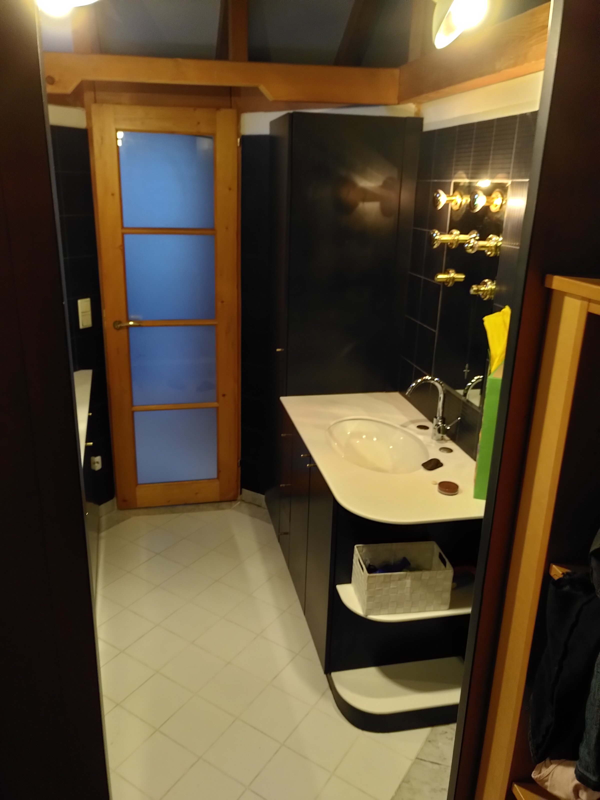 Dusche und begehbarere Kasten. Auvh die Waschmaschine ist im Bad untergebracht | © Maria Melnitzky-Ekhator