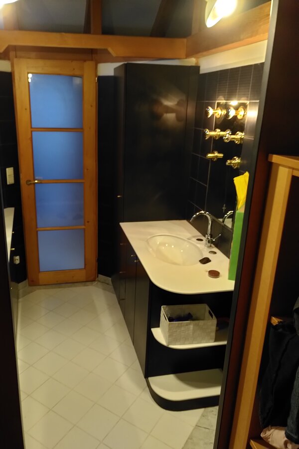 Dusche und begehbarere Kasten. Auvh die Waschmaschine ist im Bad untergebracht | © Maria Melnitzky-Ekhator