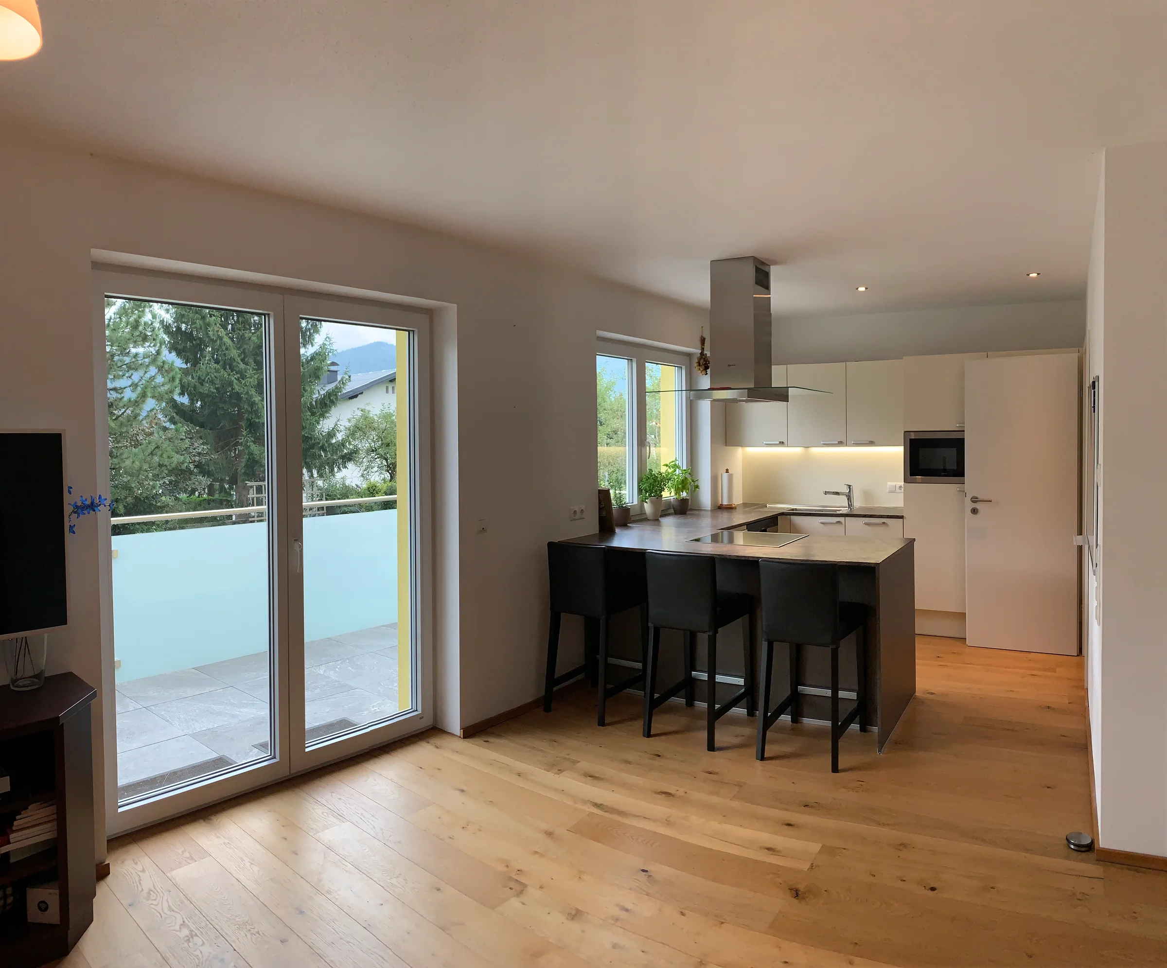 Küche mit Geschirrspüler, Herd, Mikrowelle